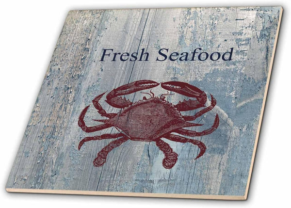 3dRose Fresh Seafood Red Crab on White wash Wood Beach Theme 12
