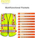 PACIFIC 10 Pockets Safety Vest for Men, ANSI Class 2, Yellow with 3M High Visibility Reflective Strips