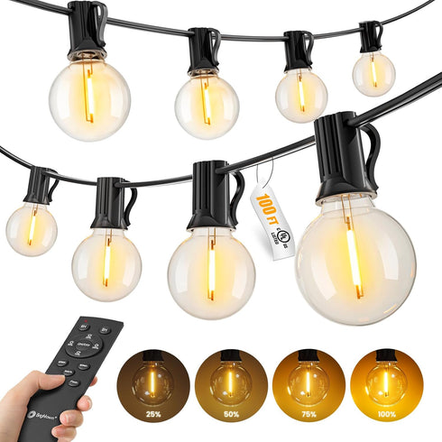 Outdoor String Lights with Remote, 100Ft Outside Waterproof Light with Dimmable G40