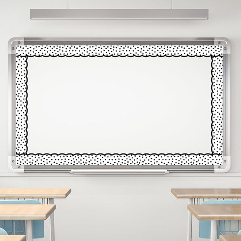 Whaline 65.6ft Dot Bulletin Board Borders, White Black Dot Die-Cut Rolled Trim for School Office Decoration