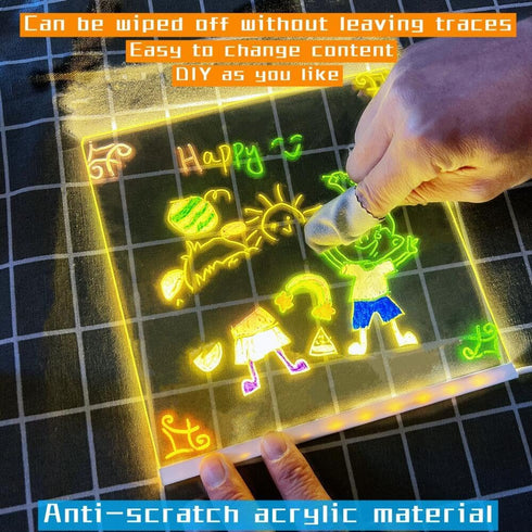 CAPOT Acrylic Dry Erase Board with Light, 5.9 X 5.9”, Glow Memo LED Letter Message Board with 7 Color Pen