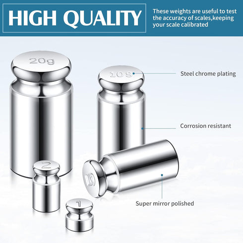 TOODOO 1g 2g 5g 10g 20g Gram Set for Digital Scale Balance and 1 Piece Calibration Weight Tweezer, Silver