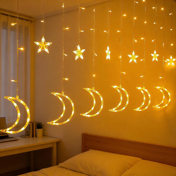 Dazzle Bright Ramadan Curtain String Lights, 138 LED 8.2 FT Warm White