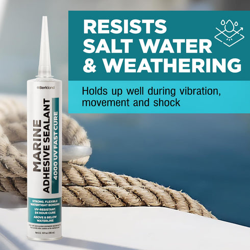 10oz Marine Adhesive Sealant 4000/4200 - Fast Cure UV (White) - Semi-Permanent, Flexible Bonding and Sealing