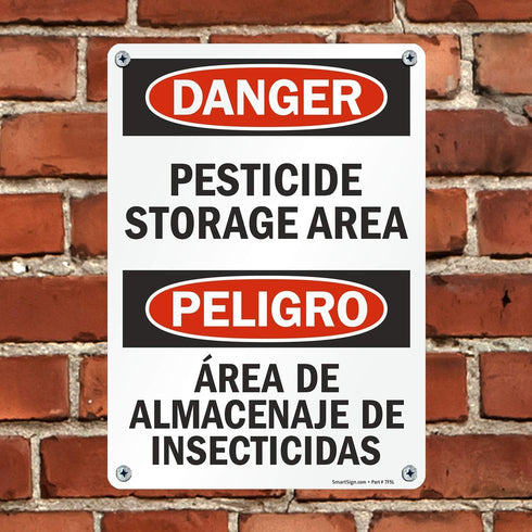 SmartSign Bilingual "Danger - Pesticide Storage Area" Sign, 10" x 14" Plastic