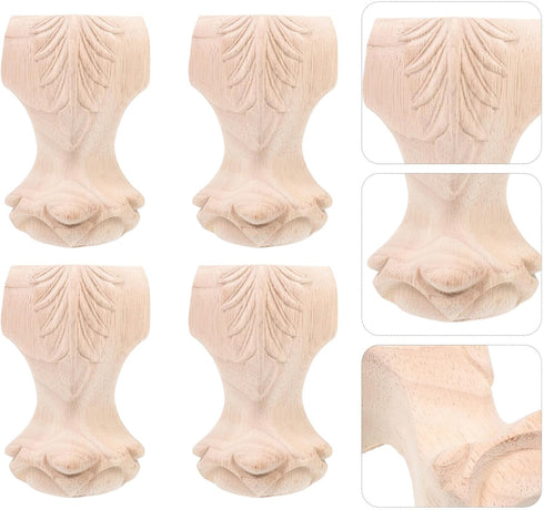 4pcs 12x6cm Wood Carving Furniture Legs Sofa Replacement Legs Chair Feet for Coffee Table Tv Cabinet Bedside Cabinet