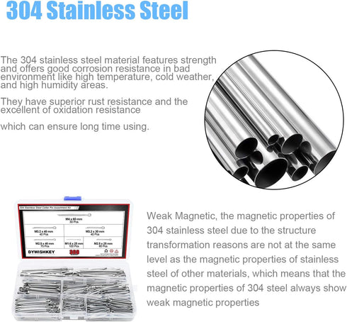 DYWISHKEY 360PCS 304 Stainless Steel Cotter Pin Assortment Kit