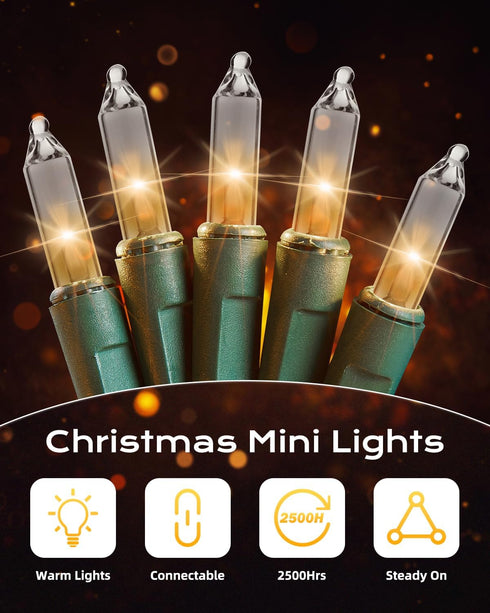 200-Count 50ft Bulb Brightown Clear Christmas String Lights, Incandescent Mini Lights for Indoor Holiday Decor