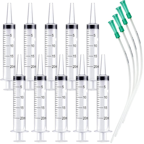 10pcs 20ml Plastic Syringes with 4pcs 13inch Tubing, Syringe for Liquid in Scientific Lab, Pet Feeding, Craft Making