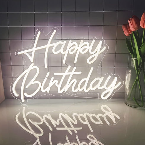 Fespcj 5v,16.5"*11" Happy Birthday Neon Sign Reusable Warm White LED Neon Night Light Birthday Party Decorations USB