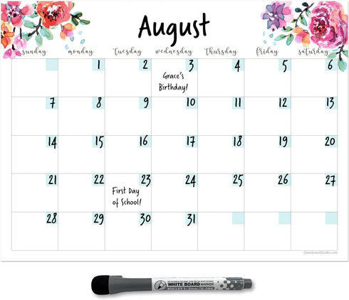 Dry Erase Monthly Calendar Planner Sticker Decal - Removable & Reusable with Magnetic Fine-Tip Marker (9 x 12 inches,