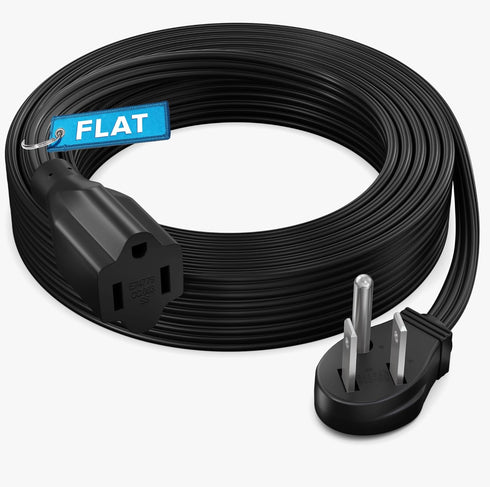 Maximm 15 Feet Extension Cord, 1 Outlet Flat Wire, 3-Prong 45 Angled Flat Plug, 16 AWG Power Cord - UL Certified, Black