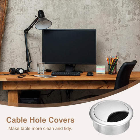 uxcell 2Pcs Cable Hole Cover, 2-3/8 Inch ABS Desk Wire Grommet for Office Computer Desk Organizer, Silver