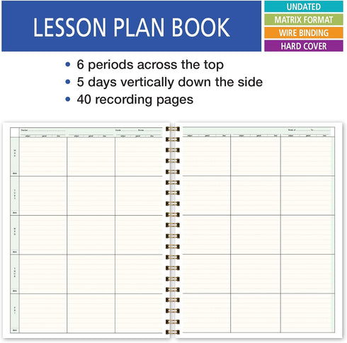 Elan Publishing Company HARDCOVER Teacher Lesson Plan Book with Bonus Clip-in Bookmark (Black Floral)