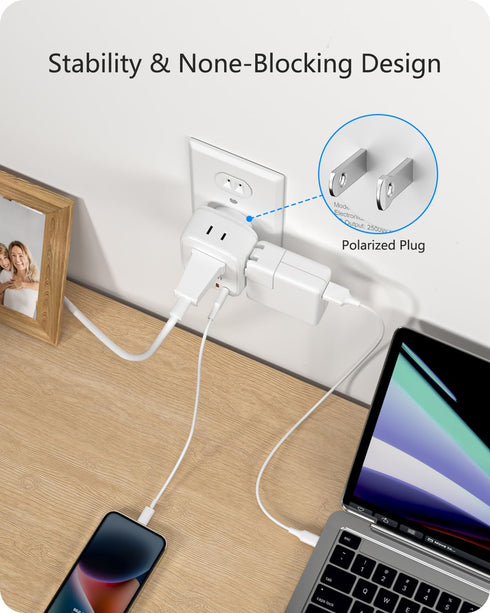 LENCENT 3 to 2 Prong Outlet Adapter, 2 Prong Outlet Extender with 4 AC Outlets 4 USB Charger Cube for Non-Grounded