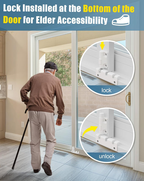 Sliding Door Lock Window Locks for Patio Sliding Glass Door Foot Locks for Front Door Security Bar Stoppers Top