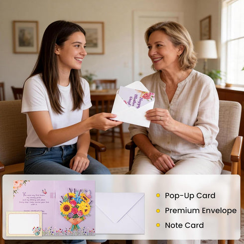 5.9 7.9Inch Mothers Day Card with Sound & Motion, Musical Sunflower Bouquet Mother's Day Card, Heartfelt Mothers Day