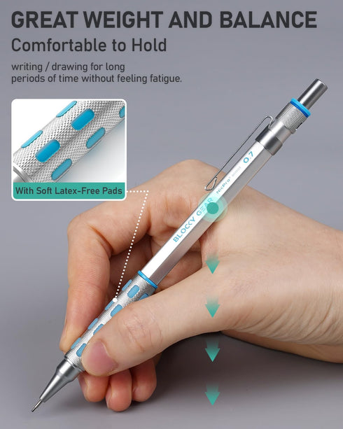 Nicpro Blocky Gear Art Mechanical Pencil Set with Case, 36PCS Metal Pencils 0.5, 0.7, 0.9mm & 2mm Lead Holder