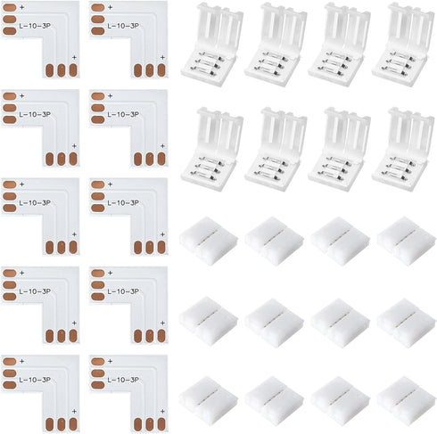 JACKYLED 30 Pcs 3-Pin LED Connectors, 10mm L Shape Unwired Solderless Adapter Connectors for WS2811 WS2812B