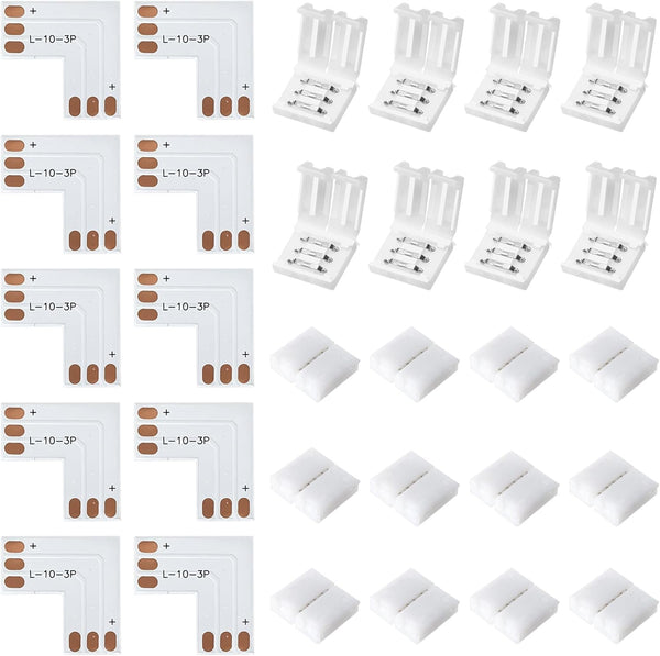 JACKYLED 30 Pcs 3-Pin LED Connectors, 10mm L Shape Unwired Solderless Adapter Connectors for WS2811 WS2812B