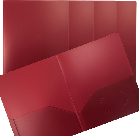 Better Office Products Heavyweight Burgundy Plastic 2 Pocket Portfolio Folder, Letter Size, 24 Pack, Burgundy Red