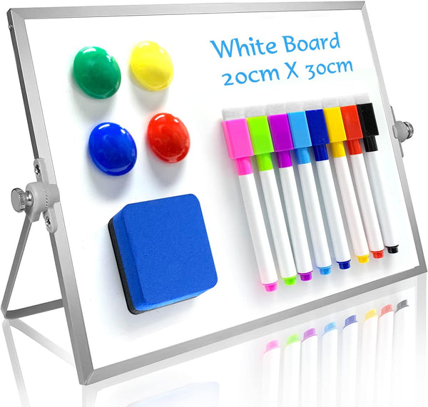 OWill Dry Erase White Board, 8” x 12”, Mini Whiteboard with Stand, Portable Double-Sided Easel for Kids
