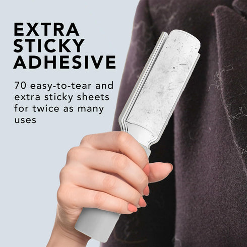 Flint Plus Retractable Lint Remover & Pet Hair Roller for Clothes – Refillable & Reusable with 70 Extra Sticky Sheets
