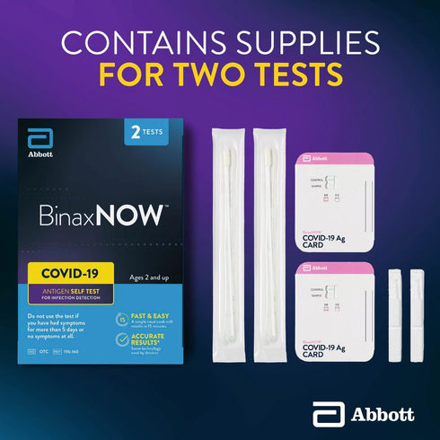 COVID-19 1 Pack, 2 15-Minute BinaxNOW Antigen Self Test, Tests Total, COVID Test With Results Without Sending to a Lab