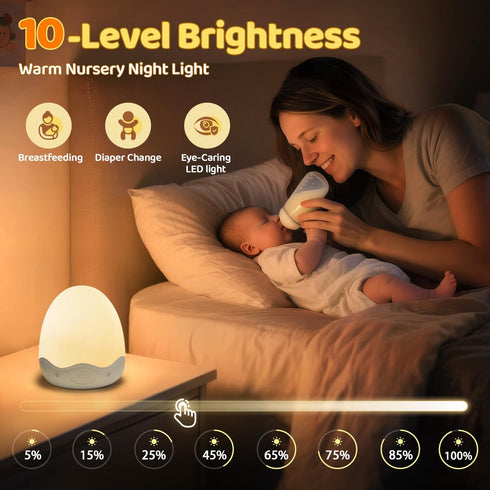 COOLNIGHT Kids,10 Brightness+10 Nursery,Touch+Remote+3600mAh 1h Baby Night Light for Colors Egg Light for Rechargeable