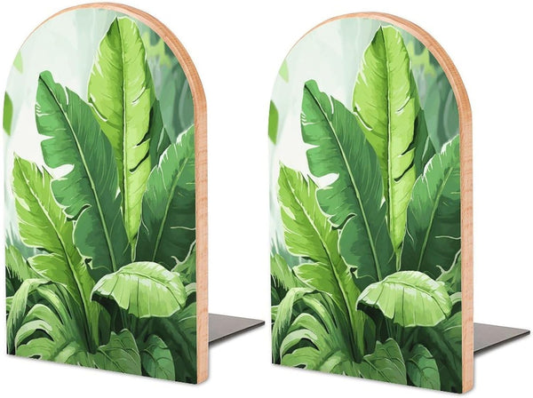 VstaDank Cute Banana Leaves Book Ends for Shelves Decorative Wooden Bookends Non-Skid Metal