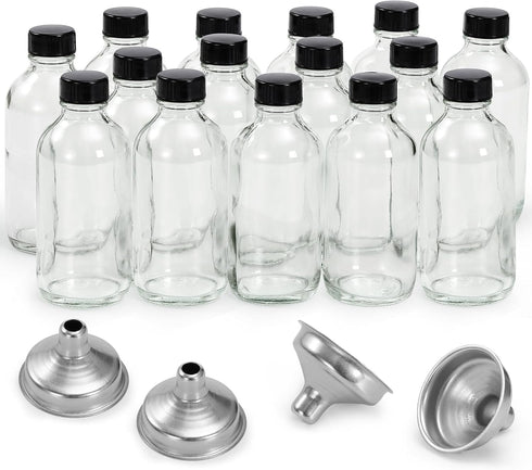 15 Pack, 4 oz Small Clear Glass Bottles with Lids & 4