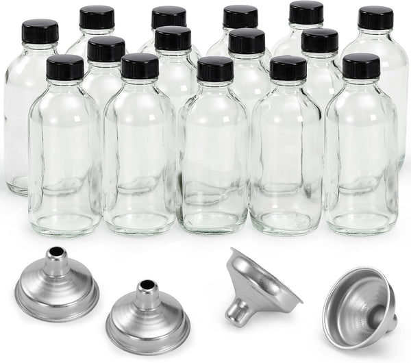 15 Pack, 4 oz Small Clear Glass Bottles with Lids & 4