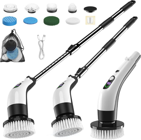 Electric Spin Scrubber with Power LCD Display, Cordless Bathroom Cleaning Brush with