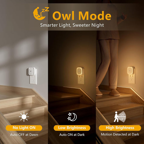 2 Pack Plug in Night Light, Motion Sensor & Dusk to Dawn Sensor, Dimmable Night Lights for Kids