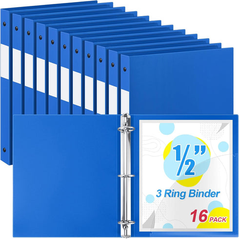 Henoyso 16 Pcs 1/2 Inch Blue 3 Ring Plastic Binder for School Office Home