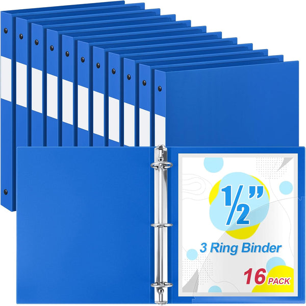 Henoyso 16 Pcs 1/2 Inch Blue 3 Ring Plastic Binder for School Office Home