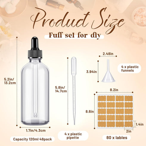 Lallisa 48 Pcs Glass Dropper Bottles - Eye Dropper Dispensers with Long Pipettes, Funnels, and Labels for Essential Oils