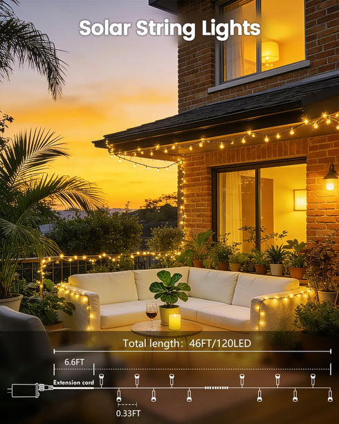 2Pack 240LED 92FT 8 Solar String Lights Outdoor | Total Waterproof Solar Christmas Lights with Modes & Memory, Auto