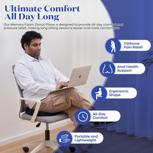 Tailbone EPSCY Memory Foam Donut Cushion for Coccyx, Hemorrhoid, Sciatica & Pain Relief - Pressure Reducing Seat