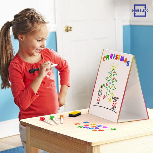 Table Top Magnetic White Board Easel for Kids, Dry Erase Drawing Board with 6 Markers and 1 Eraser Included