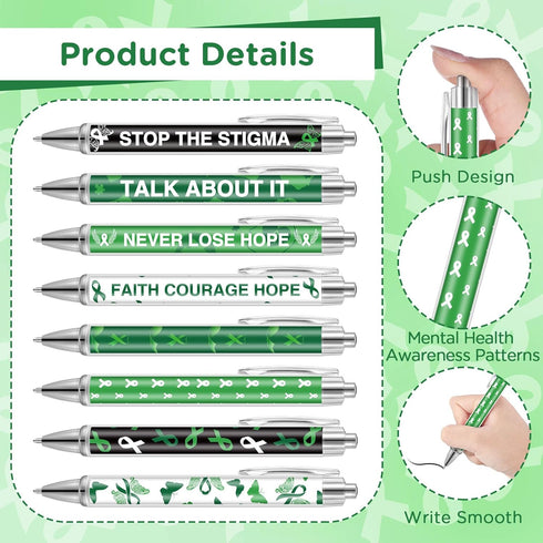 Yeaqee 48 Pcs Motivational Mental Health Awareness Retractable Ballpoint Pens, 1.0 mm Black Ink for Office Charity
