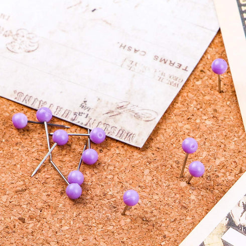 Map Tacks, 1/8-Inch Assorted Color Beads Head Push Pins, 500-count (Purple)