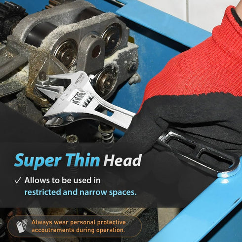 FIRSTINFO F36108 Adjustable Wrench | 8" Hookable Deep Throat | 1-1/4 inch Wide Jaw Opening | Chrome-Vanadium Steel