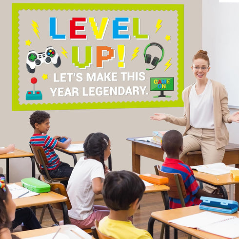 Set Mindset Video Game Theme Bulletin Board Level Up Classroom Decoration Video Game Growth Positive Come On Paper