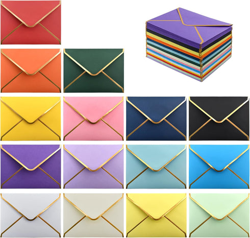 VANRA 150 PCS Colorful Invitation Envelopes Self Seal A6 V Flap with Gold Border for 4 x 6 Greeting Cards, Wedding
