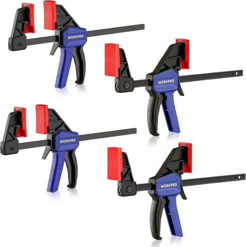 WORKPRO 6" Mini Bar Clamps Set, One-Handed Clamp/Spreader, 4 Pack Wood Clamps with 50LBS Load Limit