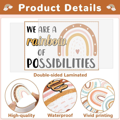 Boho Rainbow Bulletin Board Classroom Decoration - Motivational Cutouts, Positive Inspirational "We are A Rainbow of