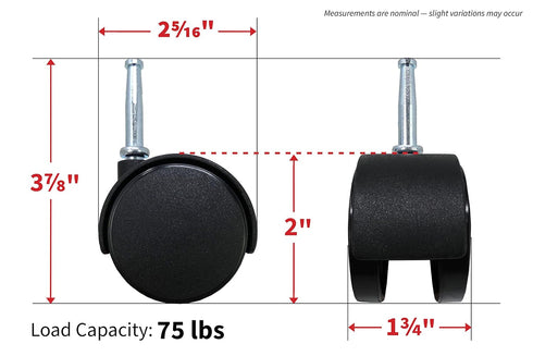 Shepherd Hardware 9406 2-Inch Office Chair Caster, Twin Wheel with Brake, 2-Pack, Black