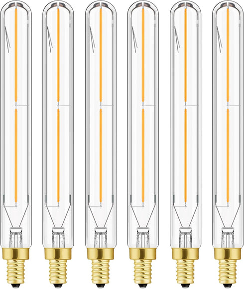 LEOOLS E12 LED Long Bulb, 7.3Inch Tubular Light Bulbs, 40W Dimmable Clear Glass Warm White, 6 Pack