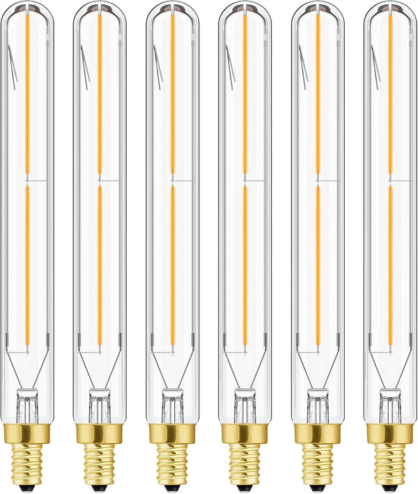 LEOOLS E12 LED Long Bulb, 7.3Inch Tubular Light Bulbs, 40W Dimmable Clear Glass Warm White, 6 Pack